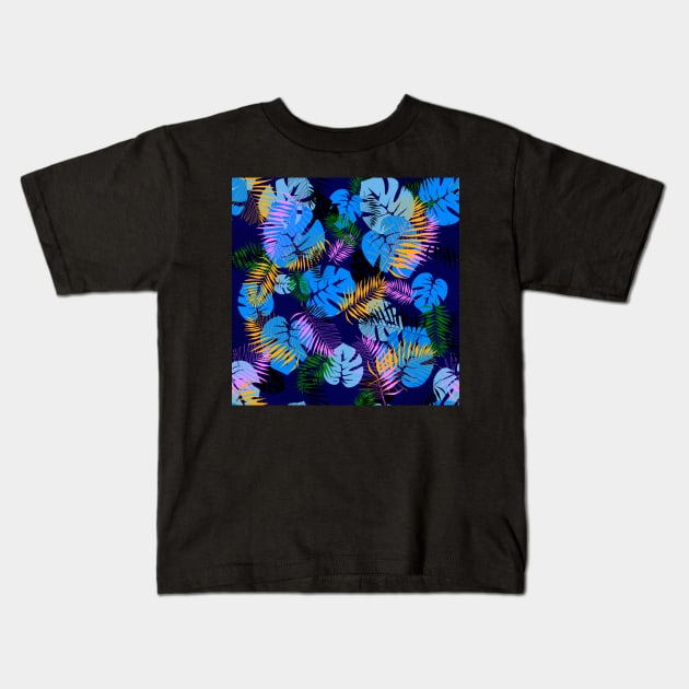 Blue hues botanical pattern Kids T-Shirt by Judinart